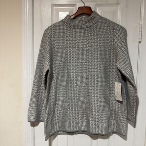 NWT Chico's Gray Plaid Mock Neck Sweater Size 2 (US Large) Metallic Textured